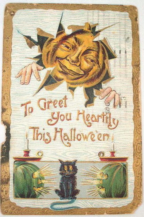 Vintage Halloween Greeting Card with Jack-o'-Lantern and Black Cat | Early 1900s