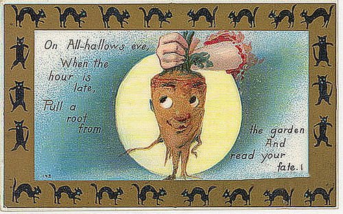 Vintage Halloween Greeting Card with Anthropomorphic Turnip Head