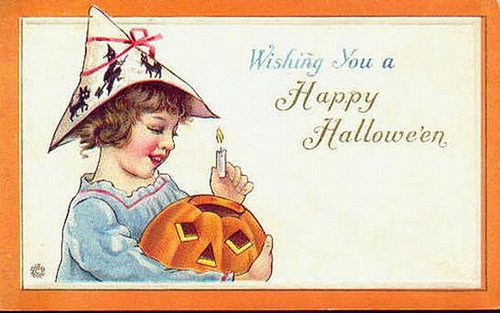 Vintage Halloween Greeting Card with Child & Jack-o'-Lantern