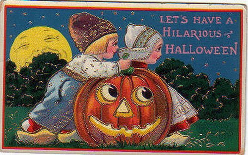 Vintage Halloween Greeting Card with Pumpkin & Costumed Children Early 1900s