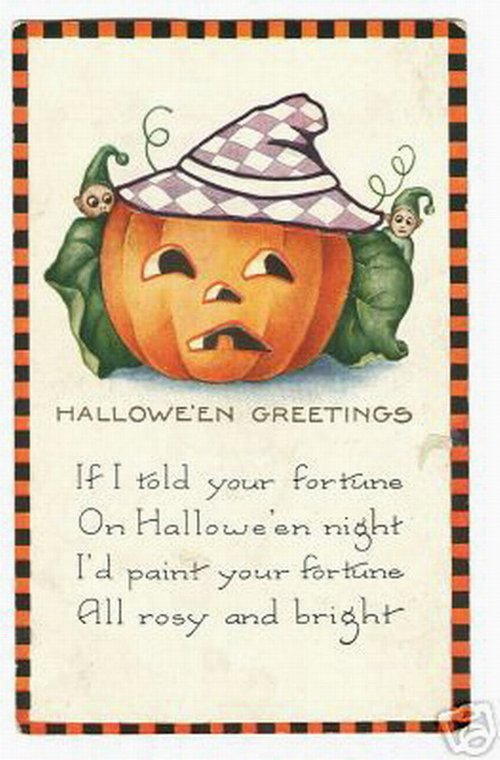 Vintage Halloween Greeting Card with Fortune-Telling Jack O'Lantern