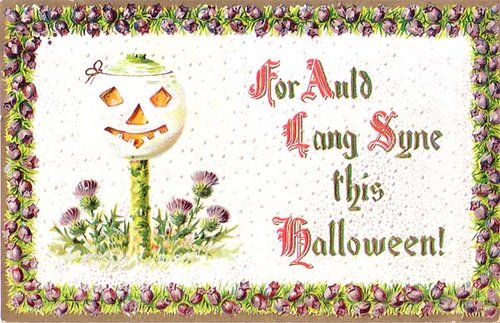 Vintage Halloween Greeting Card with Jack O'Lantern & Flowers