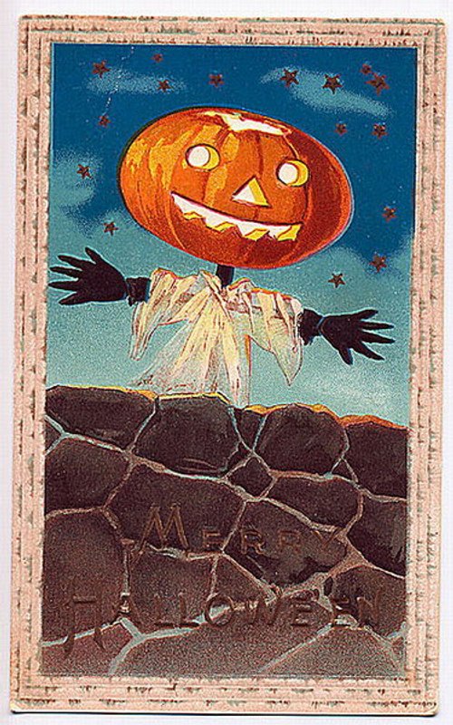 Vintage Halloween Pumpkin Scarecrow Greeting Card Early 1900s