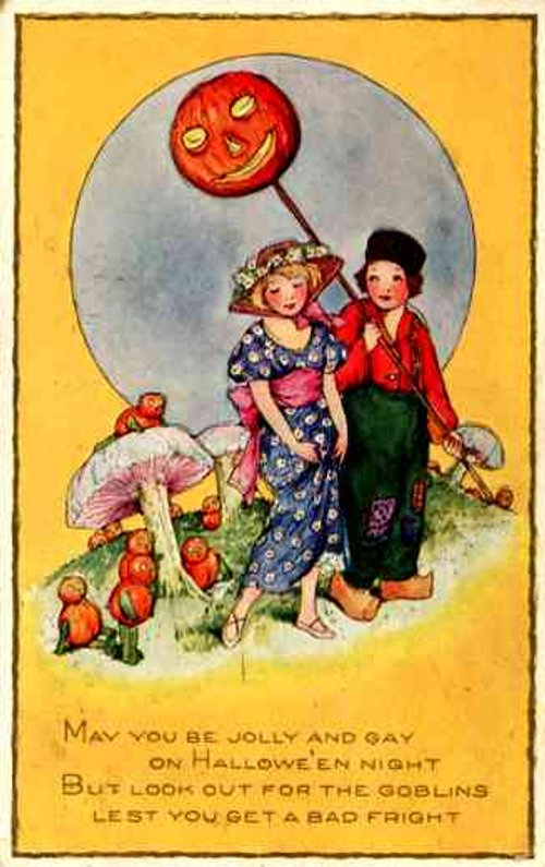 Vintage Halloween Greeting Card with Jack-o-Lantern Balloon