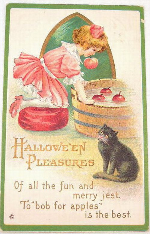 Halloween Pleasures Vintage Greeting Card | Apple Bobbing 1900s