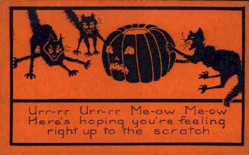 Vintage Halloween Black Cats & Pumpkin Greeting Card