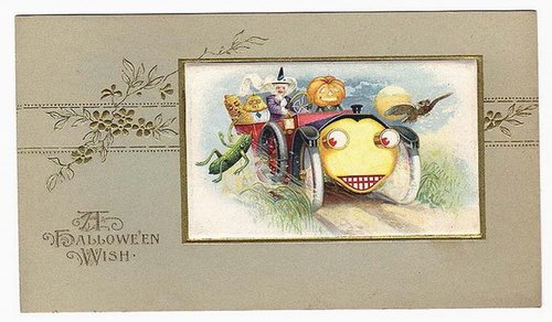 Victorian Halloween Wish Card with Grinning Jack-o'-Lantern