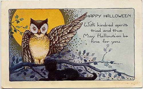 Vintage Art Nouveau Halloween Owl Greeting Card 1900s