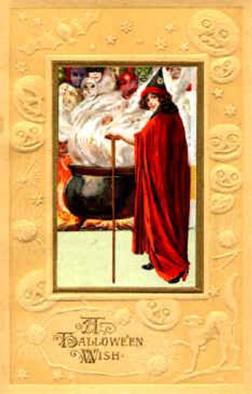 Victorian Halloween Wish Greeting Card - Witch Cauldron