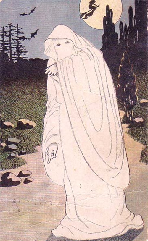 Vintage Ghost Halloween Greeting Card - Spooky Moonlit Night