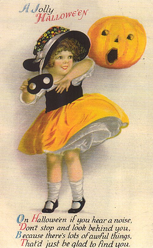 Vintage Halloween Greeting Card Girl Jack-O'-Lantern Early 1900s