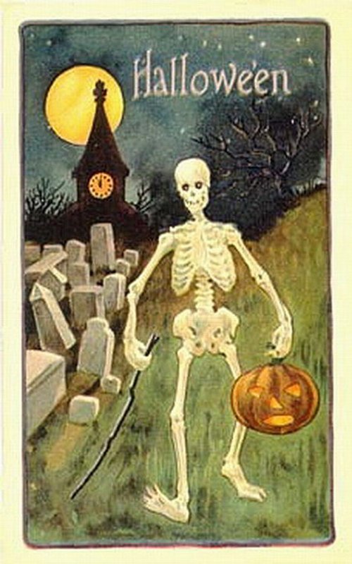 Vintage Halloween Skeleton Greeting Card | Early 1900s
