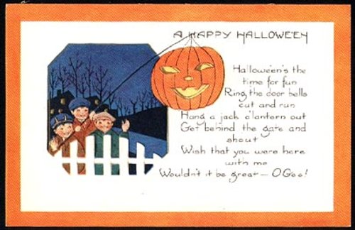 Vintage Halloween Greeting Card with Jack-o-Lantern & Children