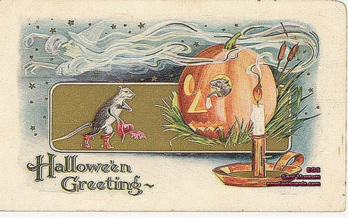 Vintage Halloween Greeting Card with Rat & Jack-o'-Lantern