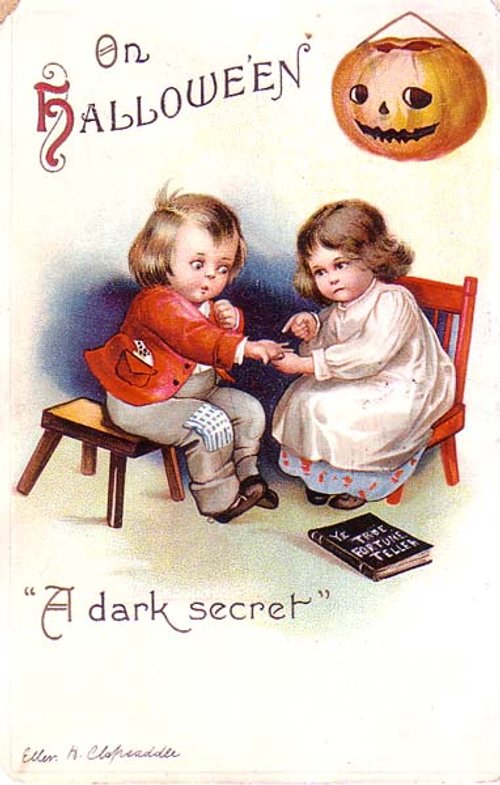 Vintage Halloween Greeting Card Children Dark Secret Edwardian