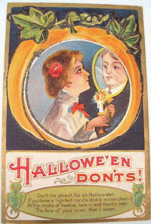 Vintage Halloween Fortune Telling Card - Edwardian Mirror Magic