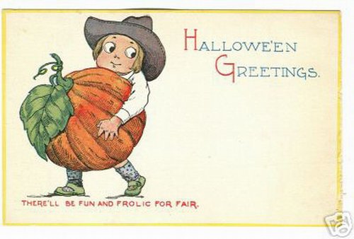 Vintage Halloween Greeting Card with Pumpkin Child, Early 1900s