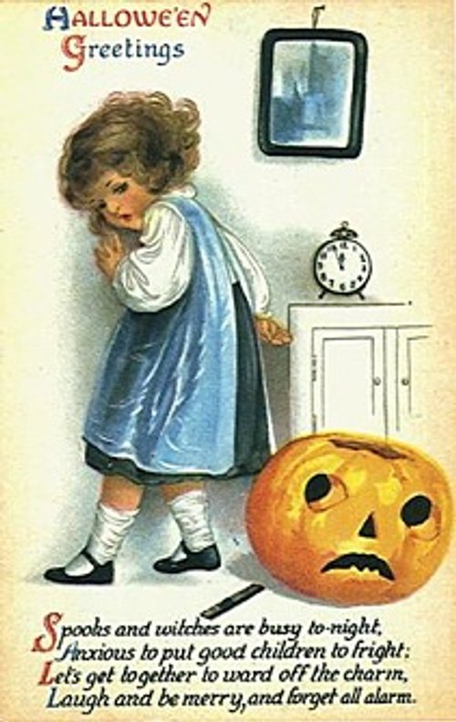 Vintage Halloween Greetings Card Child Jack-o-Lantern Early 1900s