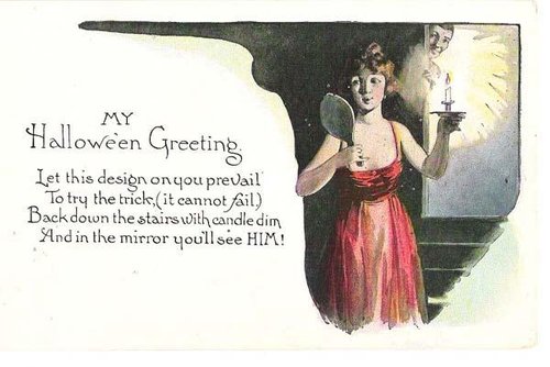 Vintage Halloween Greeting Card with Mirror Trick, Early 1900s