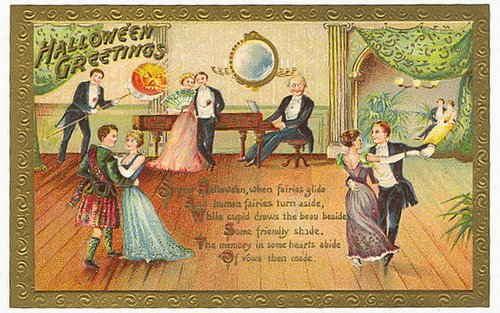 Victorian Halloween Greetings Card - Elegant Ball Scene 1890s