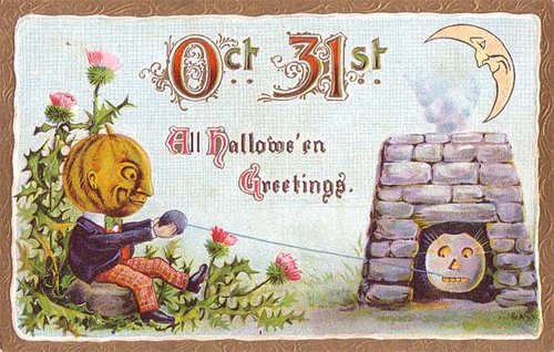 Victorian Oct 31st Halloween Greetings Vintage Card Jack-o'-Lantern