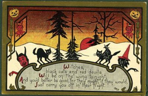 Vintage Halloween Witches Card Art Deco 1920s-1930s