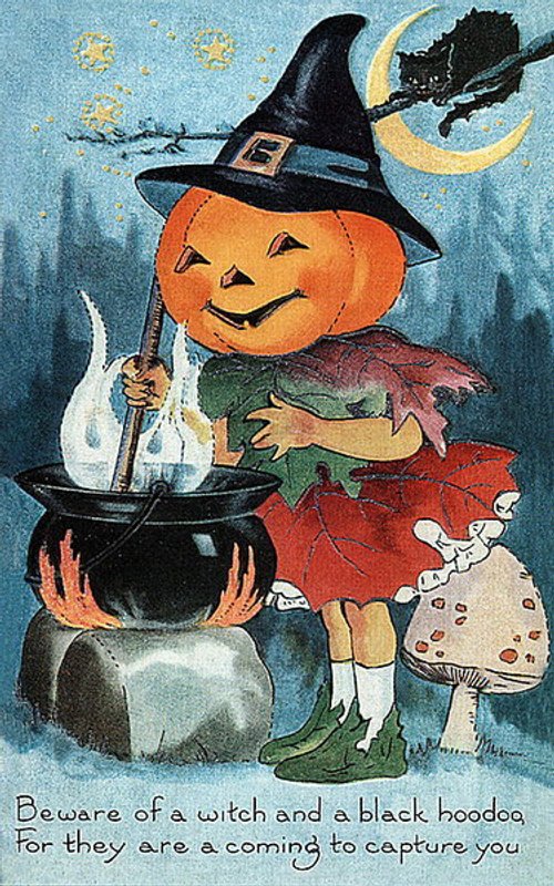 Vintage Halloween Witch Greeting Card | Early 1900s Pumpkin