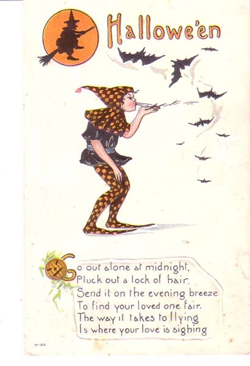 Vintage Halloween Greeting Card with Witch & Fortune Telling