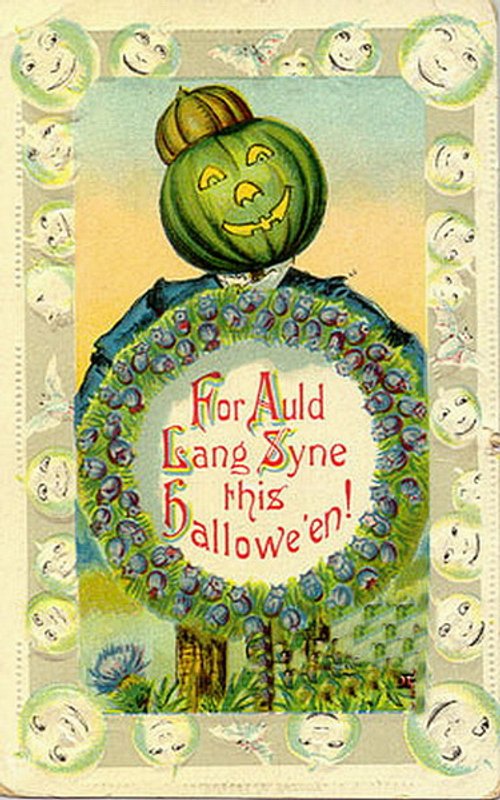 Vintage Halloween Greeting Card, Jack-o'-Lantern, Auld Lang Syne