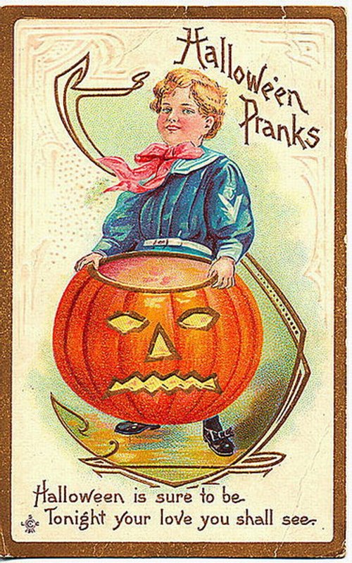 Halloween Pranks Vintage Greeting Card with Jack-o'-Lantern