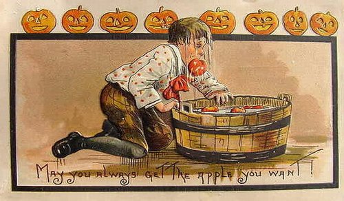 Vintage Halloween Greeting Card Apple Bobbing Child