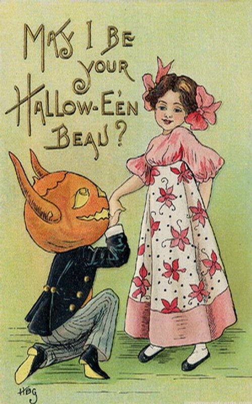 Vintage Halloween Greeting Card: Pumpkin Head Beau, Early 1900s