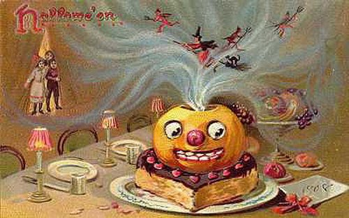 Victorian Halloween Pumpkin Head Party Vintage Greeting Card