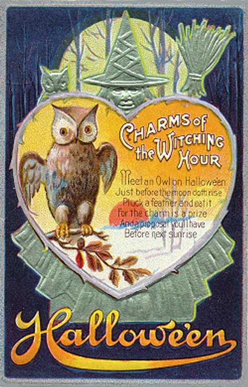 Vintage Halloween Greeting Card with Owl & Witching Charms