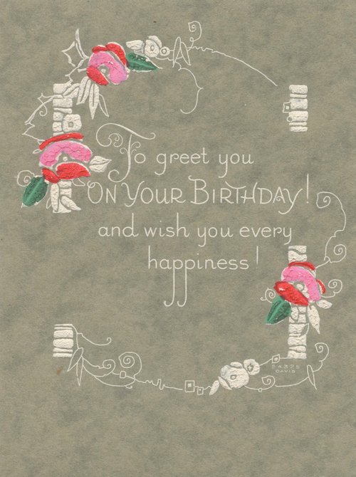 Vintage Birthday Greeting Card with Hand-Painted Roses