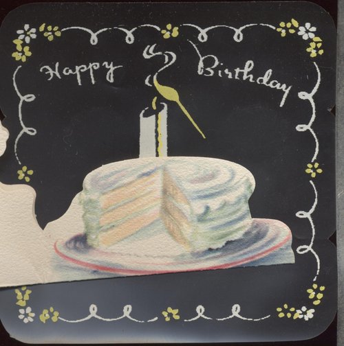 Vintage Birthday Cake Greeting Card with Yellow Candle