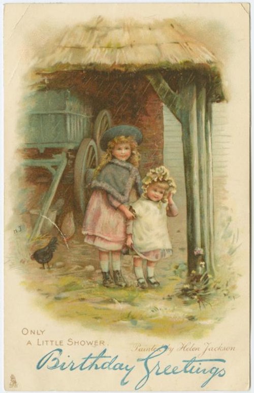 Victorian Birthday Greetings Card with Children at Farm
