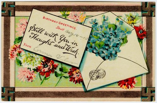 Victorian Birthday Greeting Card with Envelope & Forget-Me-Nots
