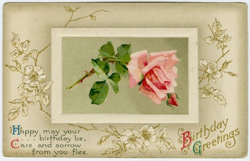 Victorian Birthday Greetings Card Pink Rose Floral Design