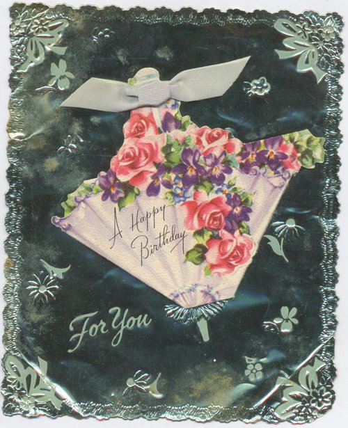 Vintage Birthday Greeting Card with Ornate Floral Fan Die-Cut