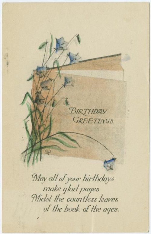 Art Nouveau Birthday Greetings Card with Blue Flowers