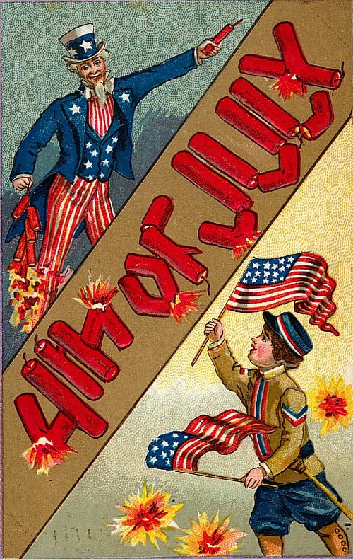 Vintage Fourth of July Greeting Card Uncle Sam Fireworks 1900s