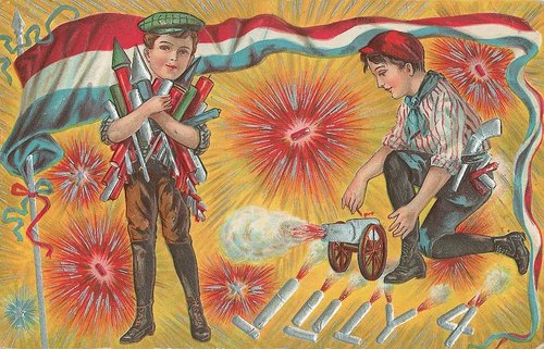 Edwardian Fourth of July Greeting Card with Patriotic Boys