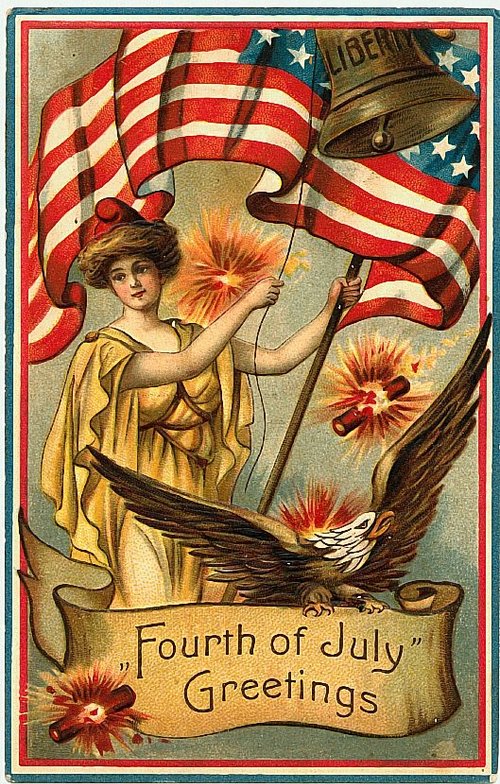 Vintage Fourth of July Greeting Card with Liberty Belle & Eagle