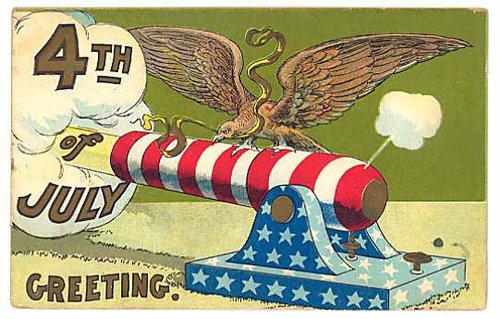 Vintage 4th of July Greeting Card with Eagle & Cannon