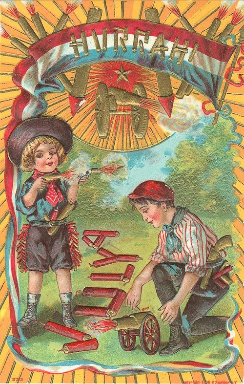 Vintage Fourth of July Greeting Card Children Firecrackers