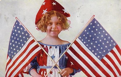 Patriotic Fourth of July Greeting Card with Girl and American Flags
