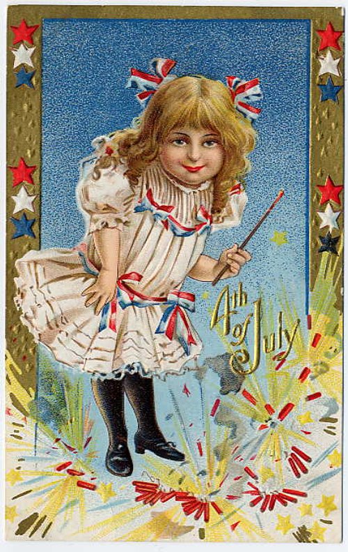 Patriotic Fourth of July Girl Vintage Greeting Card