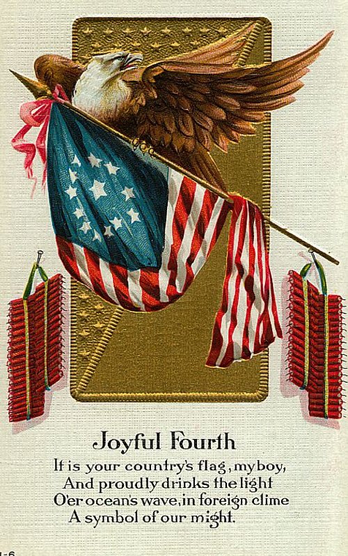 Vintage Fourth of July Greeting Card with Eagle & American Flag