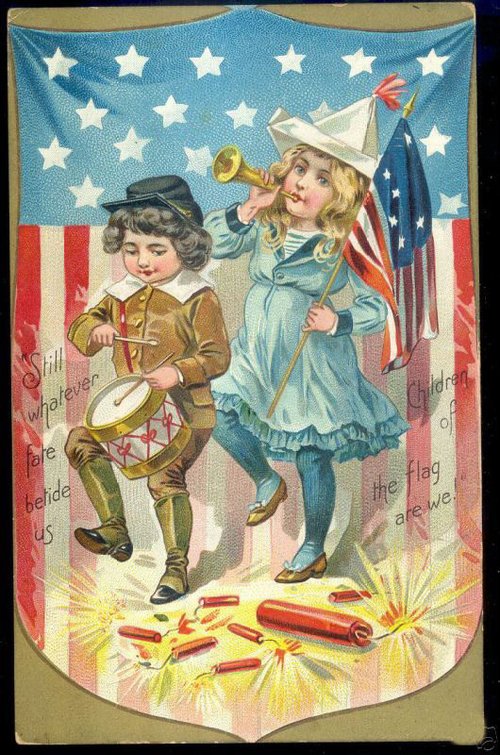 Patriotic Fourth of July Vintage Greeting Card with Children